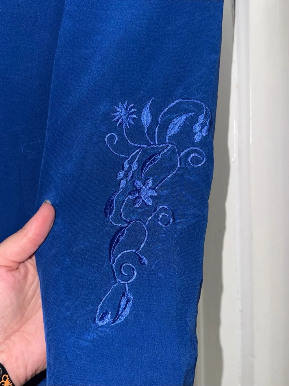 Vintage women's size 10 blazer Davis Hollis Royal Blue Embroidered Jacket silk